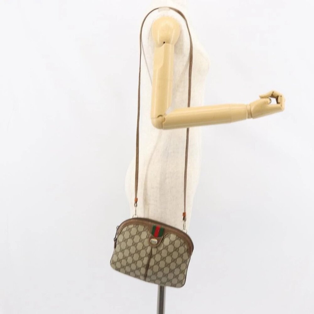 GUCCI GG Supreme Web Sherry Line Bag PVC Beige Gold 904 02 047 Auth 155304